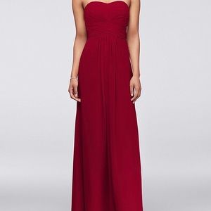David’s Bridal Red Long Strapless Chiffon Dress